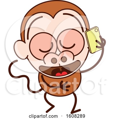 Clipart of a Cartoon Chatty Monkey Talking on a Smart Phone - Royalty Free Vector Illustration by Zooco