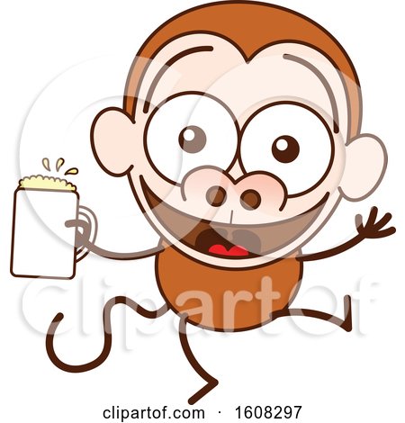 Clipart of a Cartoon Monkey Dancing and Holding a Beer - Royalty Free Vector Illustration by Zooco