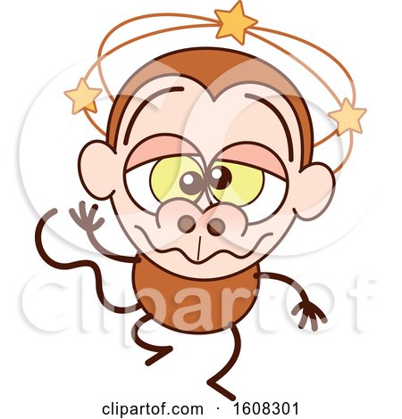 Clipart of a Cartoon Dizzy or Drunk Monkey - Royalty Free Vector Illustration by Zooco