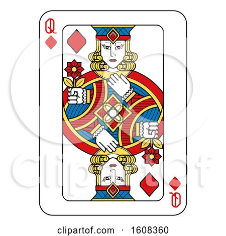 Clipart of a Queen of Diamonds Playing Card - Royalty Free Vector Illustration by AtStockIllustration