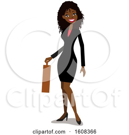 Clipart of a Happy Black Business Woman with an Afro, Holding a Briefcase - Royalty Free Vector Illustration by peachidesigns