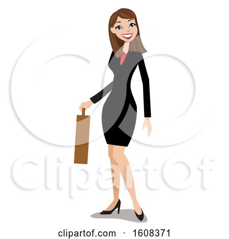 Clipart of a Smiling Brunette White Business Woman Carrying a Briefcase - Royalty Free Vector Illustration by peachidesigns