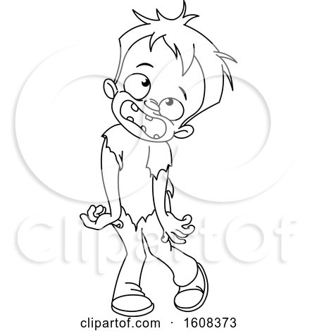 Clipart of a Black and White Zombie Boy - Royalty Free Vector Illustration by yayayoyo