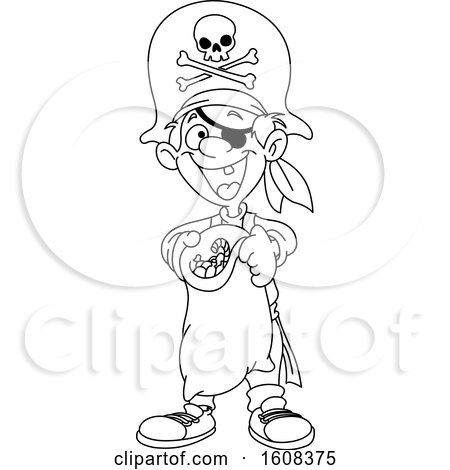 Clipart of a Black and White Boy in a Pirate Halloween Costume - Royalty Free Vector Illustration by yayayoyo