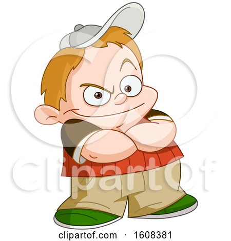 Clipart of a Cartoon White Bully Boy with Folded Arms - Royalty Free Vector Illustration by yayayoyo