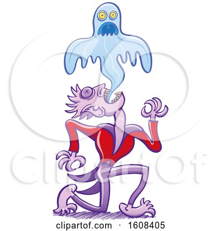 Clipart of a Cartoon Vampire Expelling a Ghost - Royalty Free Vector Illustration by Zooco