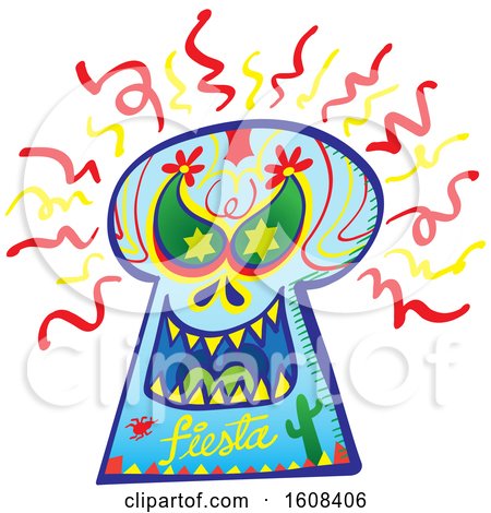 Clipart of an Evil Mexican Skull with Fiesta Text - Royalty Free Vector Illustration by Zooco
