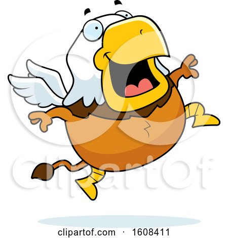 Clipart of a Cartoon Jumping Chubby Griffin Mascot Character - Royalty Free Vector Illustration by Cory Thoman