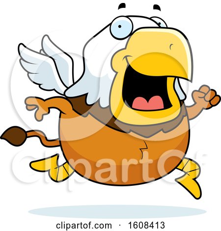 Clipart of a Cartoon Running Chubby Griffin Mascot Character - Royalty Free Vector Illustration by Cory Thoman