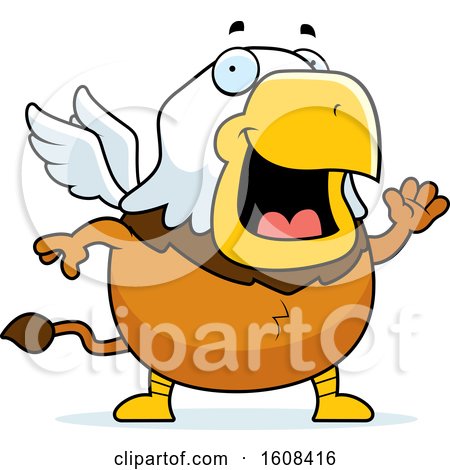Clipart of a Cartoon Waving Chubby Griffin Mascot Character - Royalty Free Vector Illustration by Cory Thoman