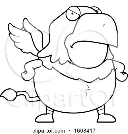 Clipart of a Cartoon Lineart Angry Chubby Griffin Mascot Character - Royalty Free Vector Illustration by Cory Thoman
