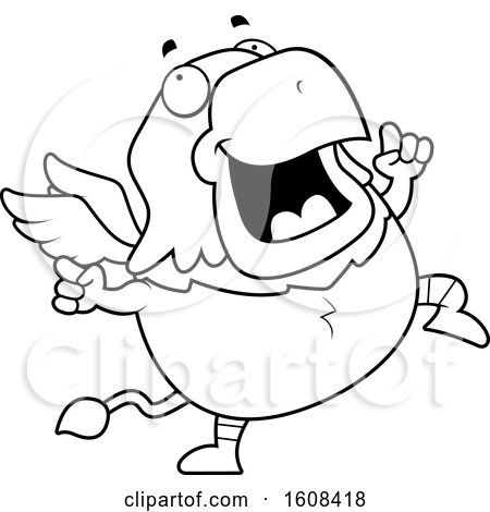 Clipart of a Cartoon Lineart Happy Dancing Chubby Griffin Mascot Character - Royalty Free Vector Illustration by Cory Thoman