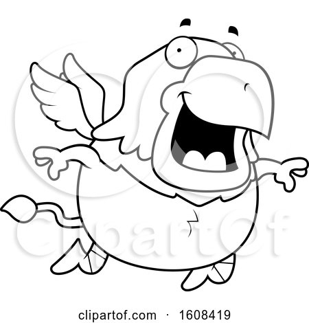 Clipart of a Cartoon Lineart Flying Chubby Griffin Mascot Character - Royalty Free Vector Illustration by Cory Thoman