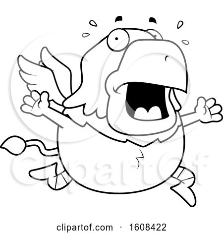 Clipart of a Cartoon Lineart Scared Chubby Griffin Mascot Character - Royalty Free Vector Illustration by Cory Thoman