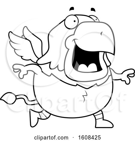 Clipart of a Cartoon Lineart Walking Chubby Griffin Mascot Character - Royalty Free Vector Illustration by Cory Thoman