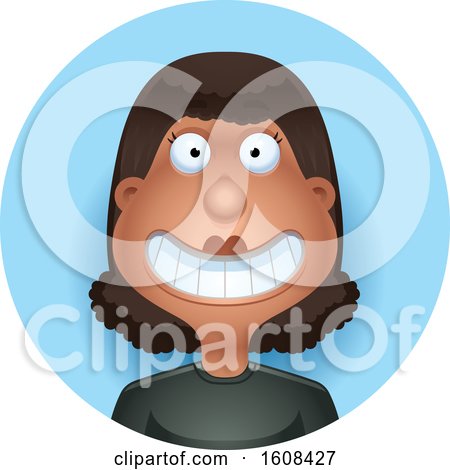 Clipart of a Happy Black Woman Grinning in a Blue Circle - Royalty Free Vector Illustration by Cory Thoman