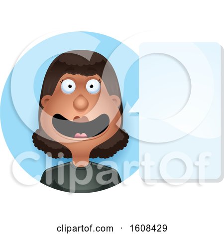 Clipart of a Happy Black Woman Talking in a Blue Circle - Royalty Free Vector Illustration by Cory Thoman