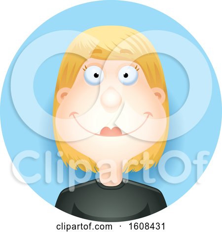 Clipart of a Happy Blond White Woman Smiling in a Blue Circle - Royalty Free Vector Illustration by Cory Thoman