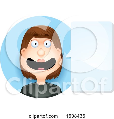 Clipart of a Happy Brunette White Woman Talking in a Blue Circle - Royalty Free Vector Illustration by Cory Thoman