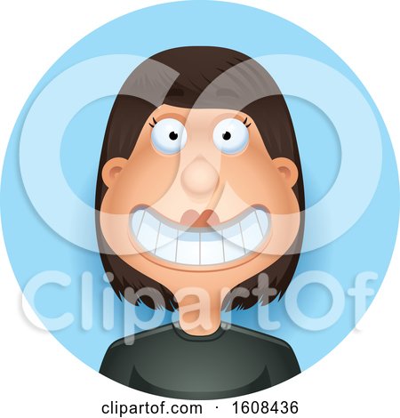 Clipart of a Happy Hispanic Woman Grinning in a Blue Circle - Royalty Free Vector Illustration by Cory Thoman
