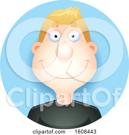 Clipart of a Happy Blond White Man Smiling in a Blue Circle - Royalty Free Vector Illustration by Cory Thoman
