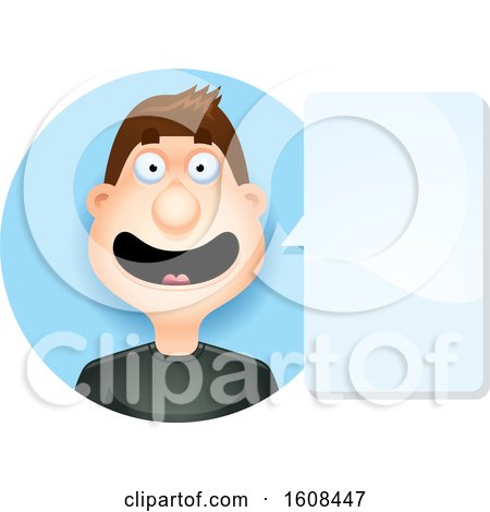 Clipart of a Happy Brunette White Man Talking in a Blue Circle - Royalty Free Vector Illustration by Cory Thoman