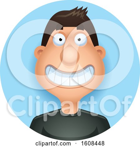 Clipart of a Happy Hispanic Man Grinning in a Blue Circle - Royalty Free Vector Illustration by Cory Thoman