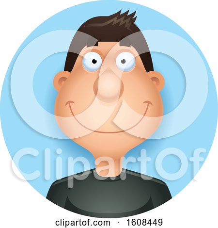Clipart of a Happy Hispanic Man Smiling in a Blue Circle - Royalty Free Vector Illustration by Cory Thoman