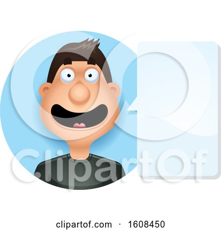 Clipart of a Happy Hispanic Man Talking in a Blue Circle - Royalty Free Vector Illustration by Cory Thoman