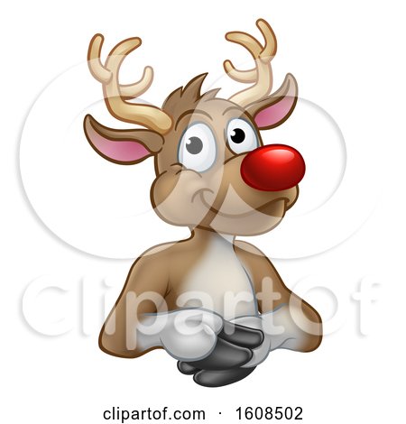 Clipart of a Red Nosed Christmas Reindeer over a Sign - Royalty Free Vector Illustration by AtStockIllustration