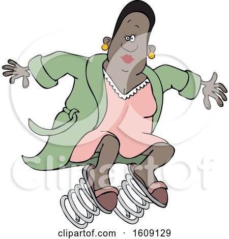 Clipart of a Cartoon Black Woman in a Robe, Springing Forward - Royalty Free Vector Illustration by djart