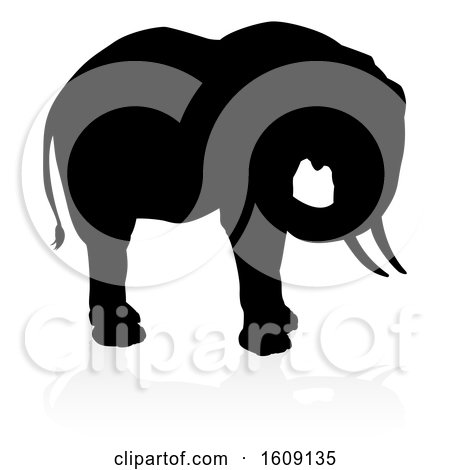 Clipart of a Silhouetted Elephant, with a Reflection on a White Background - Royalty Free Vector Illustration by AtStockIllustration