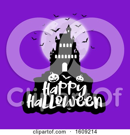 Halloween Background with Spooky House Against Moon by KJ Pargeter