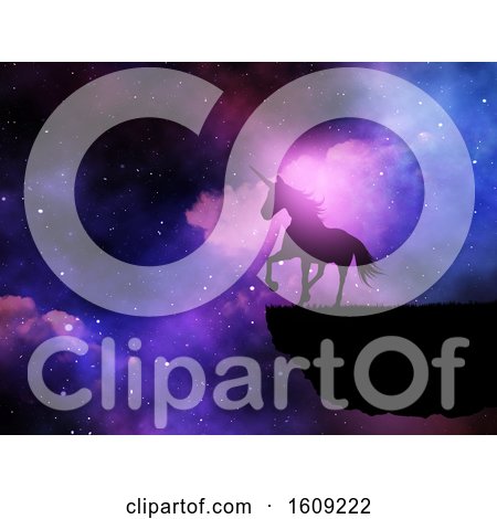 3D Silhouette of a Fantasy Unicorn Against a Space Night Sky by KJ Pargeter