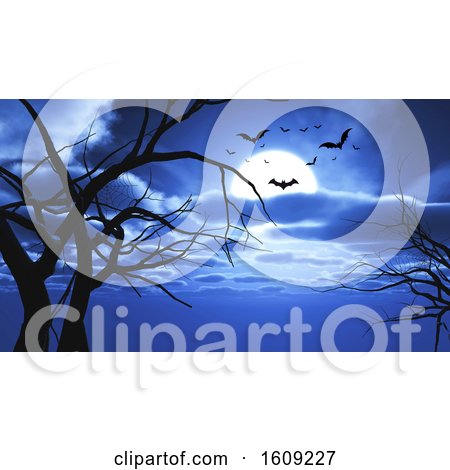 3D Halloween Landscape with Bats and Tree Silhouettes by KJ Pargeter