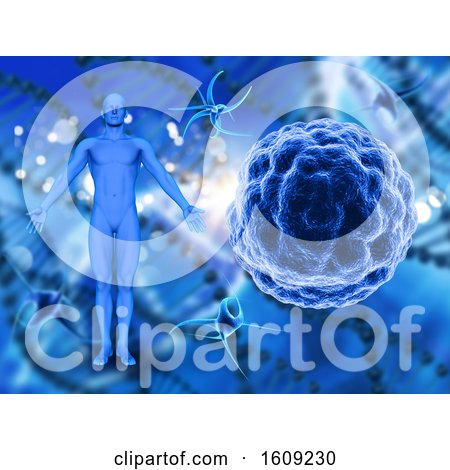 3D Medical Background with Virus Cells and Male Figure by KJ Pargeter