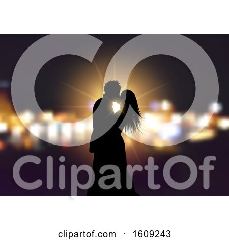 Silhouette of a Loving Couple on Bokeh Lights Background by KJ Pargeter
