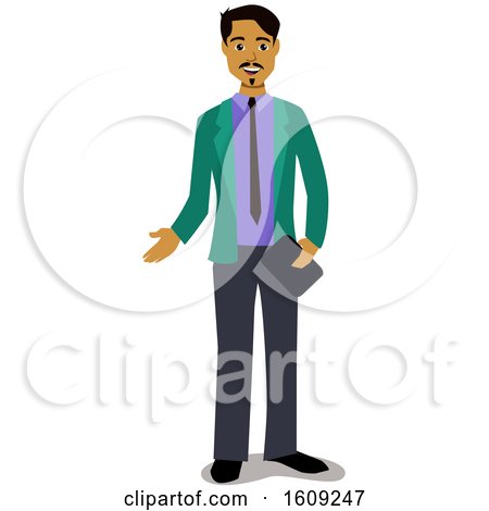 Clipart of a Hispanic Business Man Presenting - Royalty Free Vector Illustration by peachidesigns
