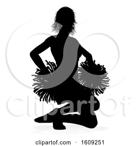 Clipart of a Silhouetted Cheerleader, with a Reflection or Shadow, on a White Background - Royalty Free Vector Illustration by AtStockIllustration