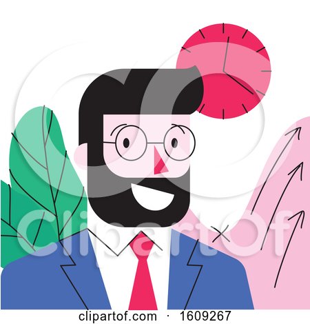 Cartoon Character of Smiling Young Bearded Businessman in Formal Suit in Office by elena