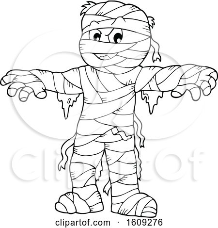 Clipart of a Lineart Mummy Holding His Arms out - Royalty Free Vector Illustration by visekart