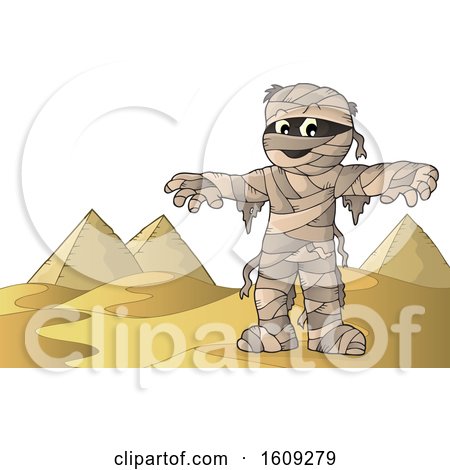 Clipart of a Mummy and Pyramids - Royalty Free Vector Illustration by visekart