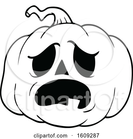 Clipart of a Black and White Carved Halloween Jackolantern Pumpkin - Royalty Free Vector Illustration by visekart