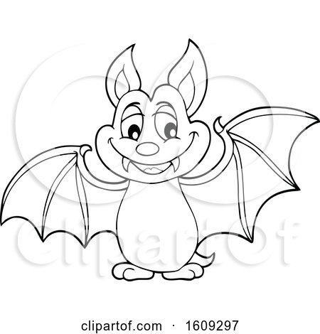 Clipart of a Black and White Flying Vampire Bat - Royalty Free Vector Illustration by visekart