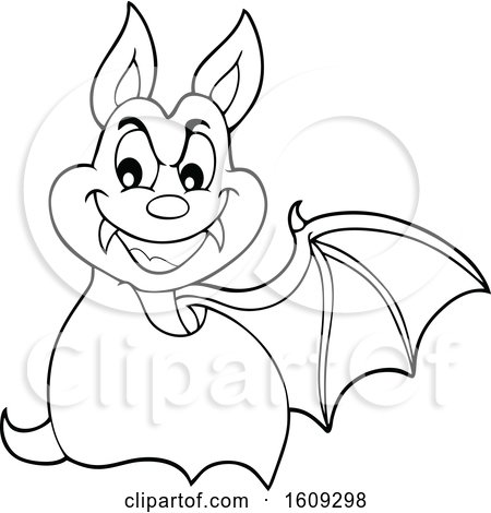 Clipart of a Black and White Flying Vampire Bat - Royalty Free Vector Illustration by visekart