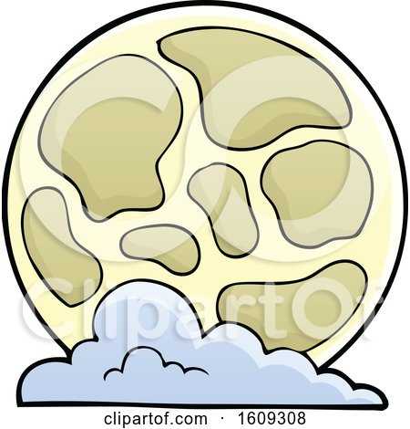 Clipart of a Full Moon and Cloud - Royalty Free Vector Illustration by visekart