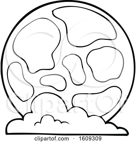 Clipart of a Lineart Full Moon and Cloud - Royalty Free Vector Illustration by visekart