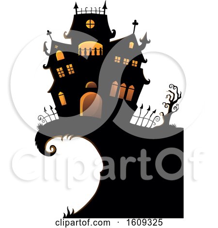Clipart of a Haunted House on a Cliff - Royalty Free Vector Illustration by visekart