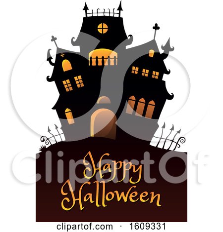 Clipart of a Happy Halloween Greeting Under a Haunted House - Royalty Free Vector Illustration by visekart