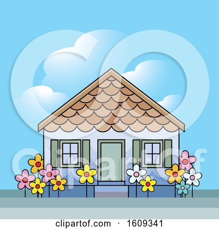 Clipart of a Pre School Building or House on a Sunny Day - Royalty Free Vector Illustration by Lal Perera